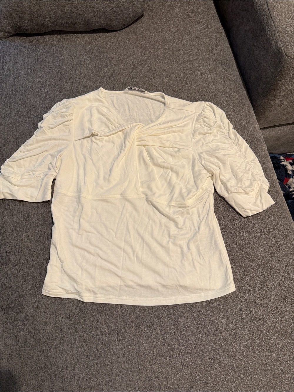 Walter Baker Cream Ruched Sleeve V-Neck Top